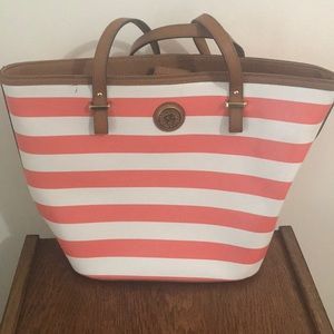 Anne Klein orange and white striped purse